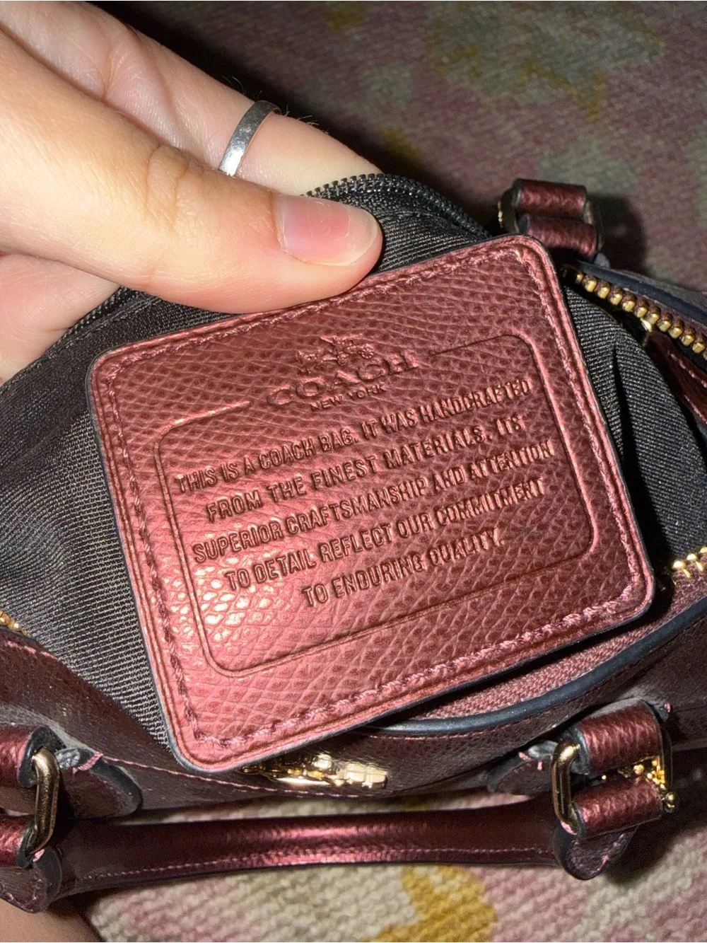 Coach Mini Bennett Satchel Crossgrain Leather Metallic Cherry Crossbody F36592